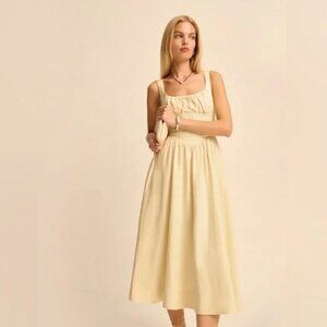 NEW Reformation Balia Linen Midi Dress in Parmesan Light Yellow | US 2 UK 6